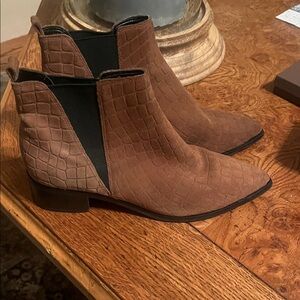 Marc Fisher Brown Croc-Embossed Ankle Boots